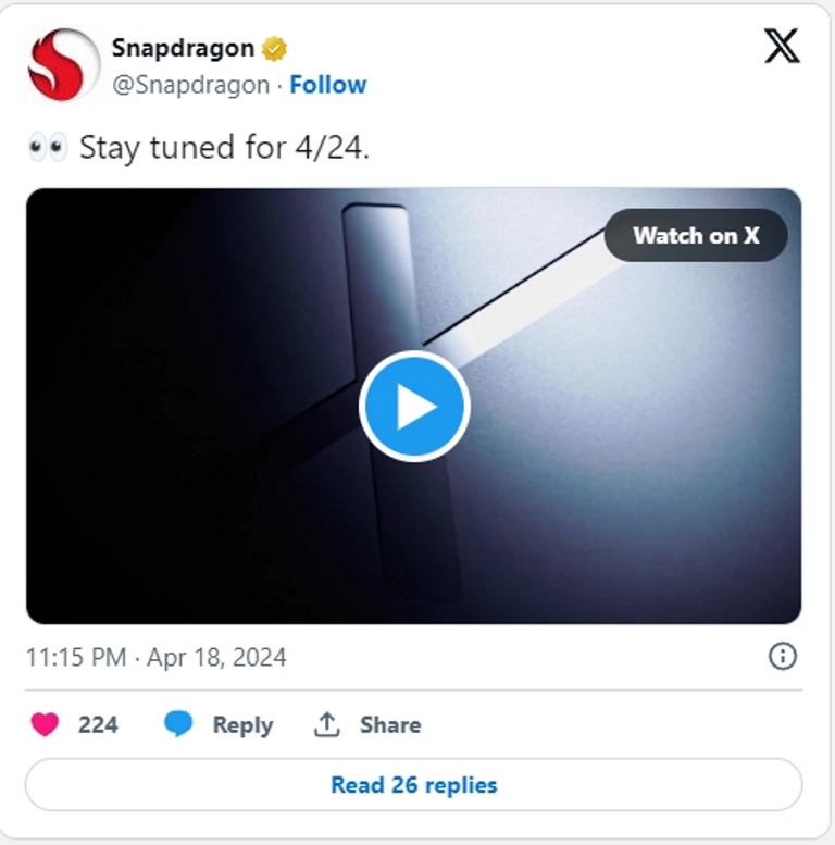 Qualcomm собирается представить процессоры серии Snapdragon X 24 апреля