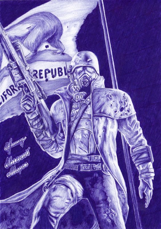 Рейнджер-ветеран НКР, Fallout NV. Рисунок ручкой